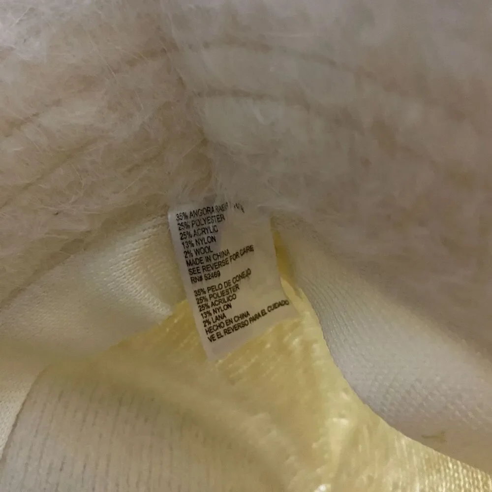 #6827 Off White  Angora Wool synthetic blend Cap Hat with bow 8 inch circumferen